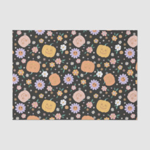 Retro Halloween Pumpkins and Flowers Pattern Tissue Paper