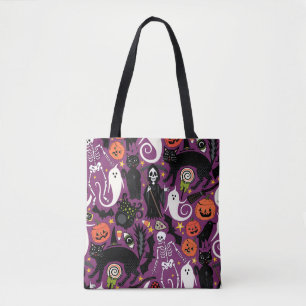 retro halloween purple tote bag