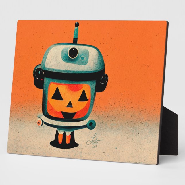 Retro Halloween Robot 002 • Cute Custom Kids Art Plaque (Side)