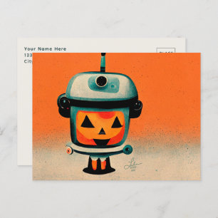 Retro Halloween Robot 002 • Cute Custom Kids Art Postcard