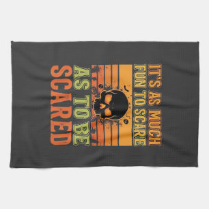 Retro Halloween Scare Skull Design_1 Tea Towel