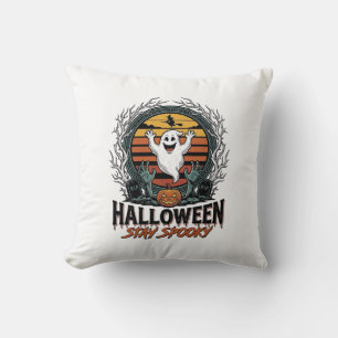 Retro Halloween Shirt with Engraved Ghost Moon Des Cushion
