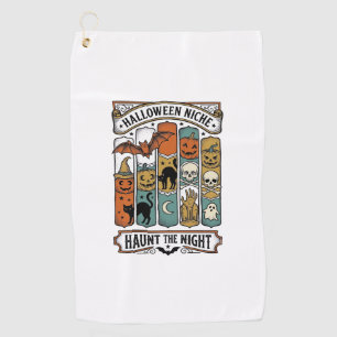 Retro Halloween Shirt with Vintage Spooky Stripe A Golf Towel