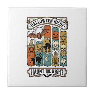 Retro Halloween Shirt with Vintage Spooky Stripe A Tile