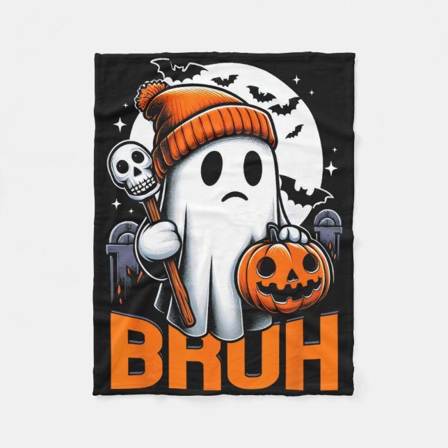 Retro Halloween Shirts For Men Women Bruh Ghost Ha Fleece Blanket (Front)