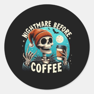 Retro Halloween Skeleton Coffee Mug Scary Night Be Classic Round Sticker