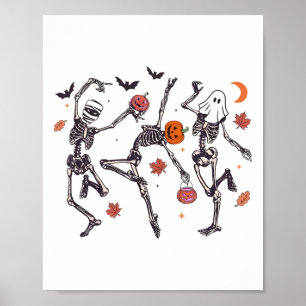 Retro Halloween Skeleton Dancing Pumpkin Gift Men Poster