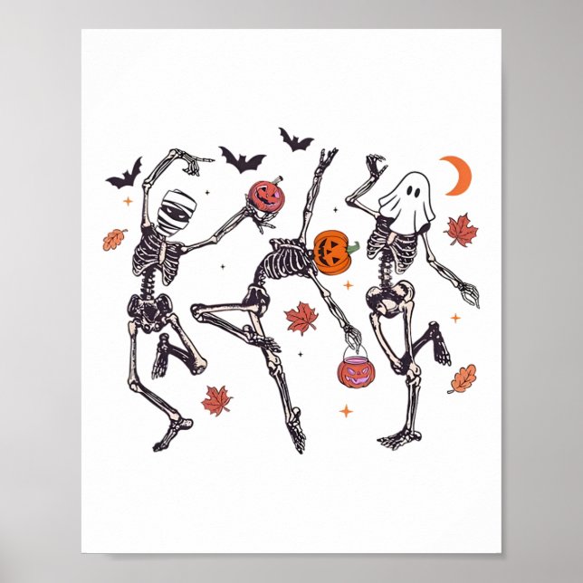 Retro Halloween Skeleton Dancing Pumpkin Gift Men  Poster (Front)