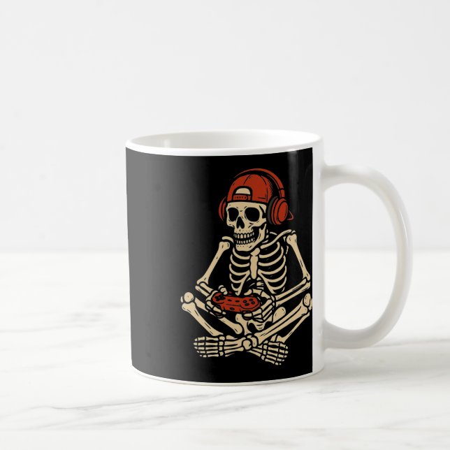 Retro Halloween Skeleton Gamer Video Gaming Boys M Coffee Mug (Right)