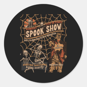 Retro Halloween Skeleton Horror Monster Midnight S Classic Round Sticker