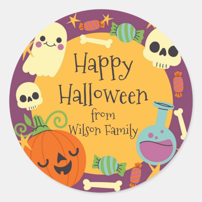 Retro Halloween Spooky  Classic Round Sticker (Front)