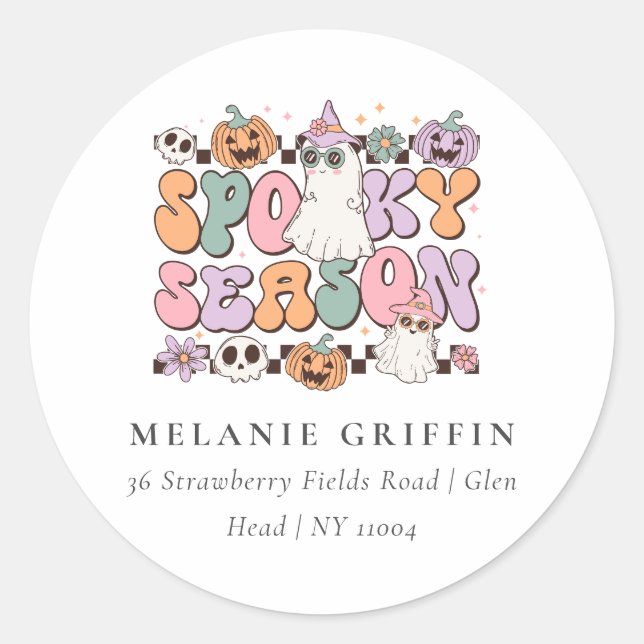 Retro Halloween Spooky Season Ghost Address Labels (Front)