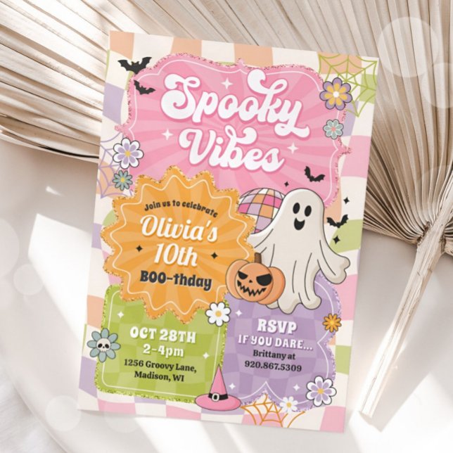 Retro Halloween Spooky Vibes Ghost Birthday Girl Invitation (Creator Uploaded)