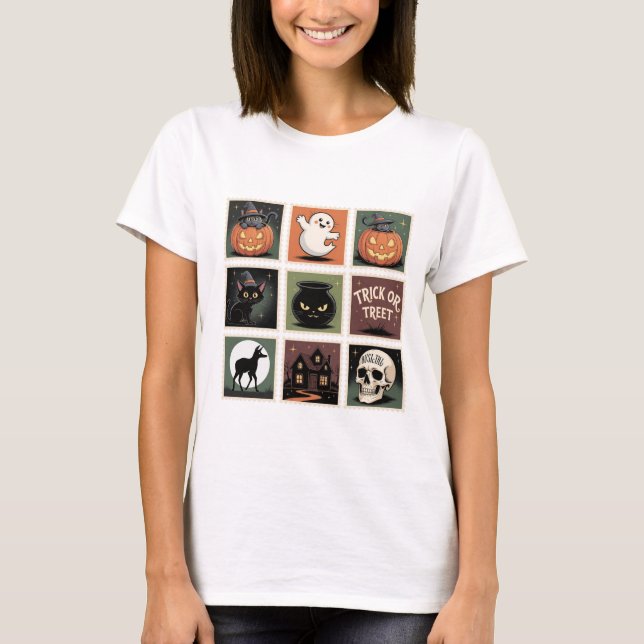 Retro Halloween Stamp Collection T-Shirt (Front)