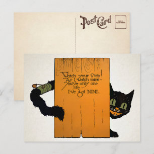Retro Halloween Street Cat Postcard
