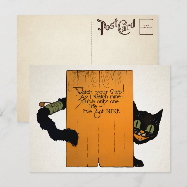 Retro Halloween Street Cat Postcard (Front/Back)
