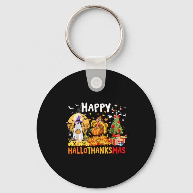 Retro Halloween Thanksgiving Christmas Happy Hallo Key Ring (Front)