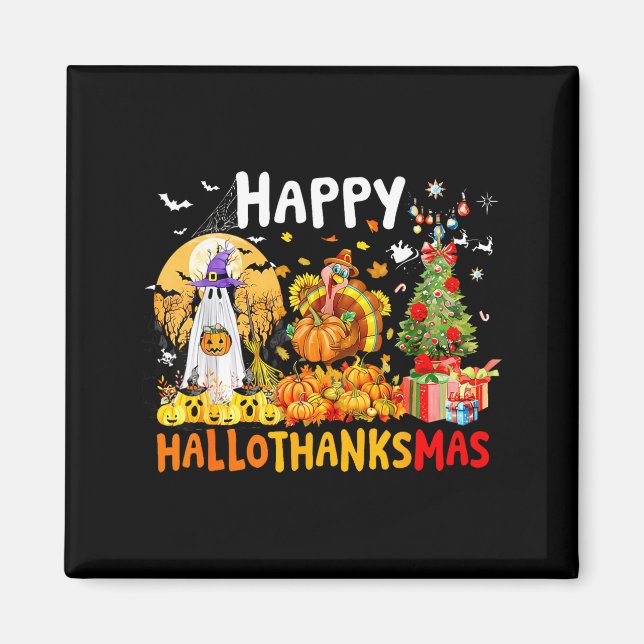 Retro Halloween Thanksgiving Christmas Happy Hallo Magnet (Front)