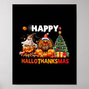 Retro Halloween Thanksgiving Christmas Happy Hallo Poster