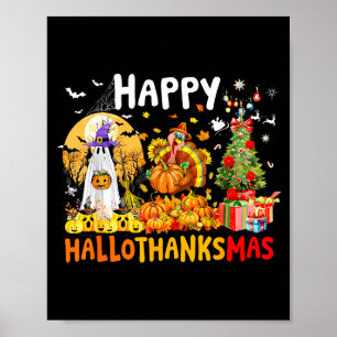 Retro Halloween Thanksgiving Christmas Happy Hallo Poster