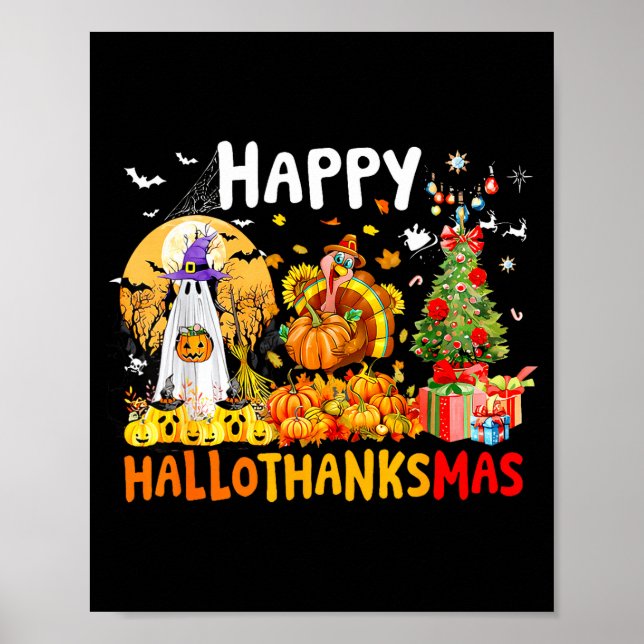 Retro Halloween Thanksgiving Christmas Happy Hallo Poster (Front)