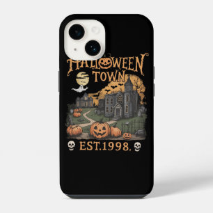 Retro Halloween Town Spooky Pumpkin Ghost Bats iPhone 14 Case