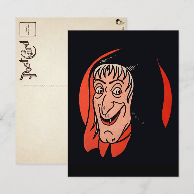 Retro Halloween Witch Face Postcard (Front/Back)