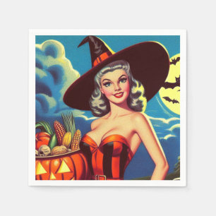 Retro halloween Witch Pin-up Napkin