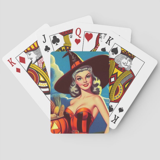 Retro halloween Witch Pin-up Playing Cards (Back)