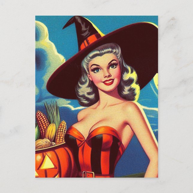 Retro halloween Witch Pin-up Postcard (Front)