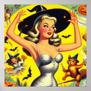 Retro Halloween Witch Pin-up Poster