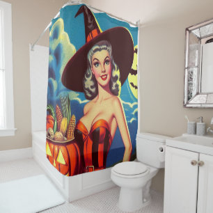 Retro halloween Witch Pin-up Shower Curtain