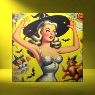 Retro Halloween Witch Pin-up Tile