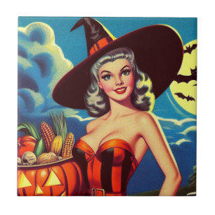 Retro halloween Witch Pin-up Tile