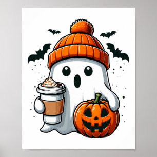 Retro Halloween Women Shirt Cute Ghost Drink Pumpk Poster