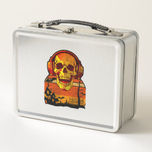 Retro Hallowen Skull Sticker Metal Lunch Box