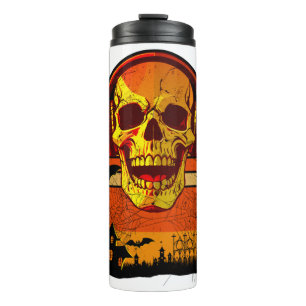 Retro Hallowen Skull Sticker Thermal Tumbler