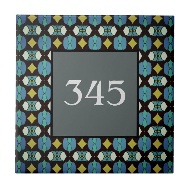 Retro Halo house number Monogram  Tile (Front)