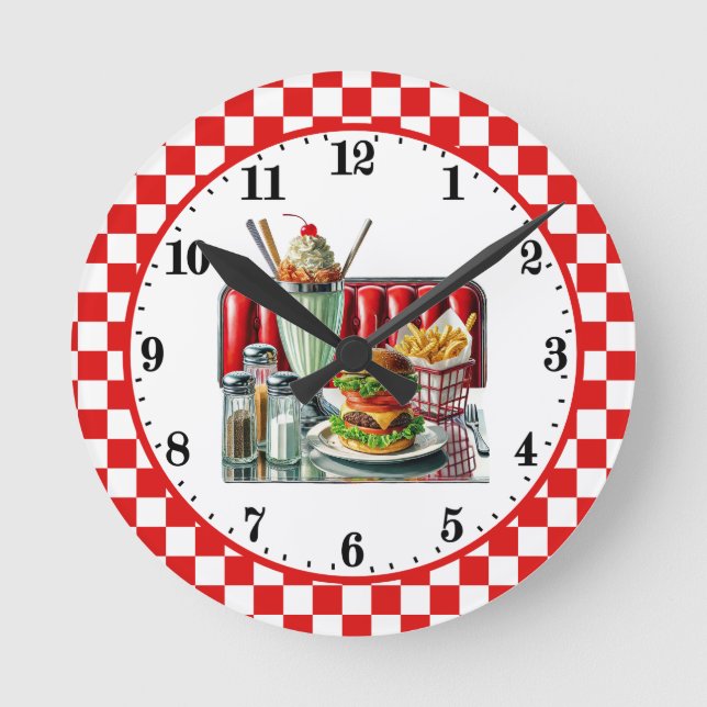 Retro hamburger fries 50's diner  round clock (Front)