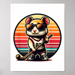 Retro Hamster Field Hockey Player Team Poster