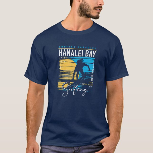 Retro Hanalei Bay Kauai North Shore Surfing Surf H T-Shirt (Front)