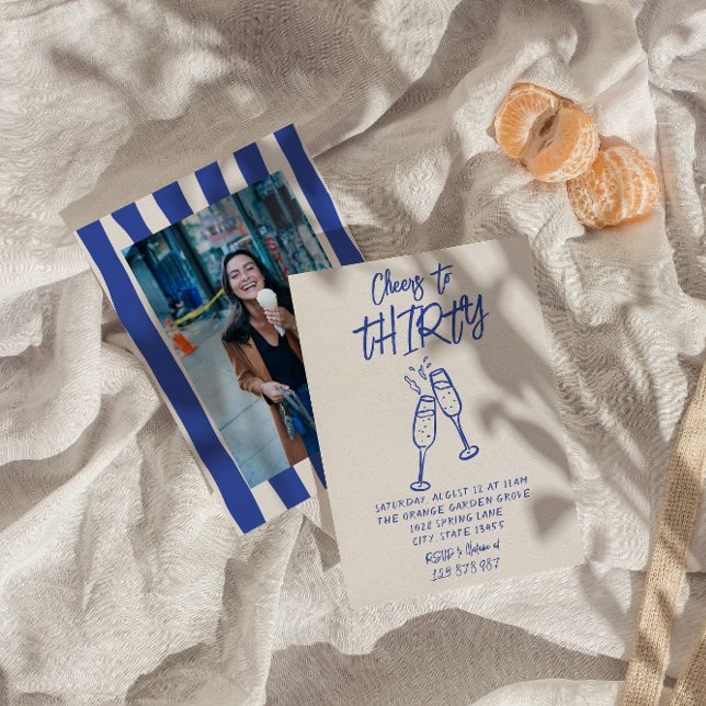 Retro Hand Drawn 30th Cheers To Photo Birthday Invitation (Creator Uploaded)
