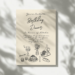 Retro Hand Drawn Birthday Dinner Party Modern Invitation