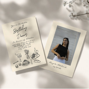 Retro Hand Drawn Birthday Dinner Party Photo Invitation