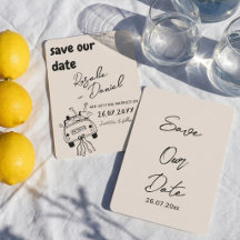 Retro Hand Drawn Bold Just Married Car Wedding