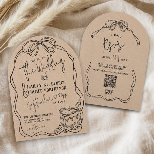 Retro Hand Drawn Bow Rustic Kraft Arch Wedding Invitation