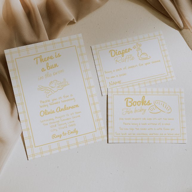 Retro Hand Drawn Bun In The Oven Angel Baby Shower Invitation (Creator Uploaded)