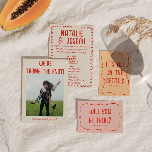 Retro Hand Drawn Cake Funky Quirky Unique Wedding Invitation (Creator Uploaded)