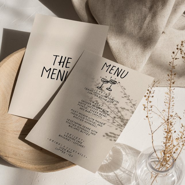 Retro Hand Drawn Champagne Glasses Quirky Wedding Menu (Creator Uploaded)