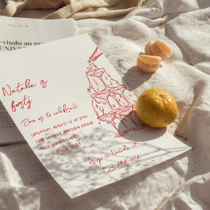 Retro Hand Drawn Champagne Tower 40th Birthday Invitation